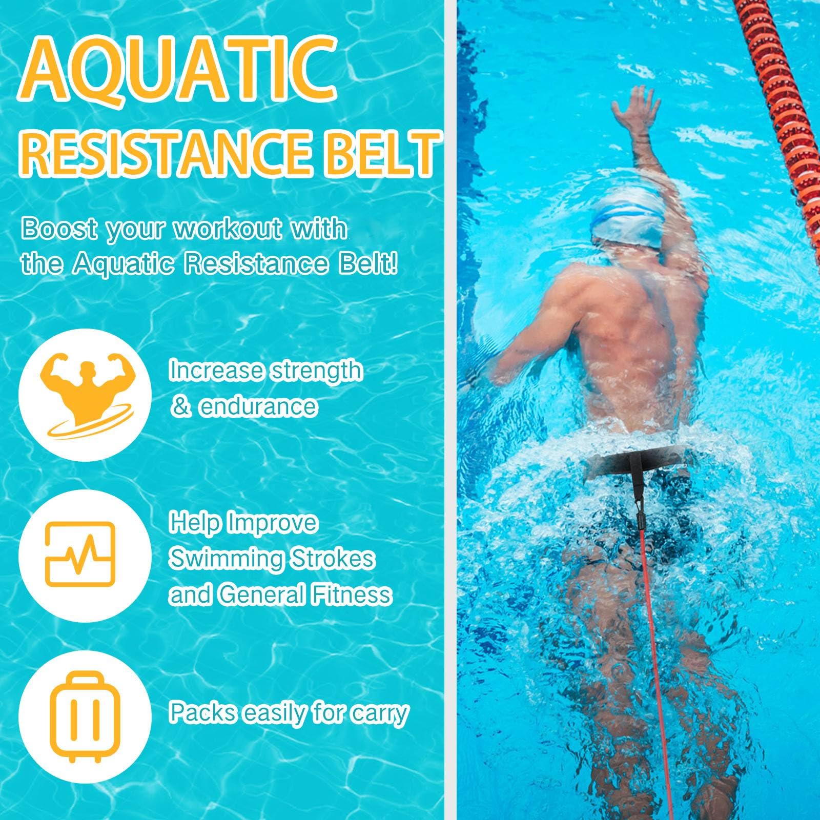 Wettarn Confezione da 2 cinghie da allenamento per nuoto, 4 m, per esercizi fissi e di resistenza acquatica, con borsa in rete, per allenamento in piscina e nuoto