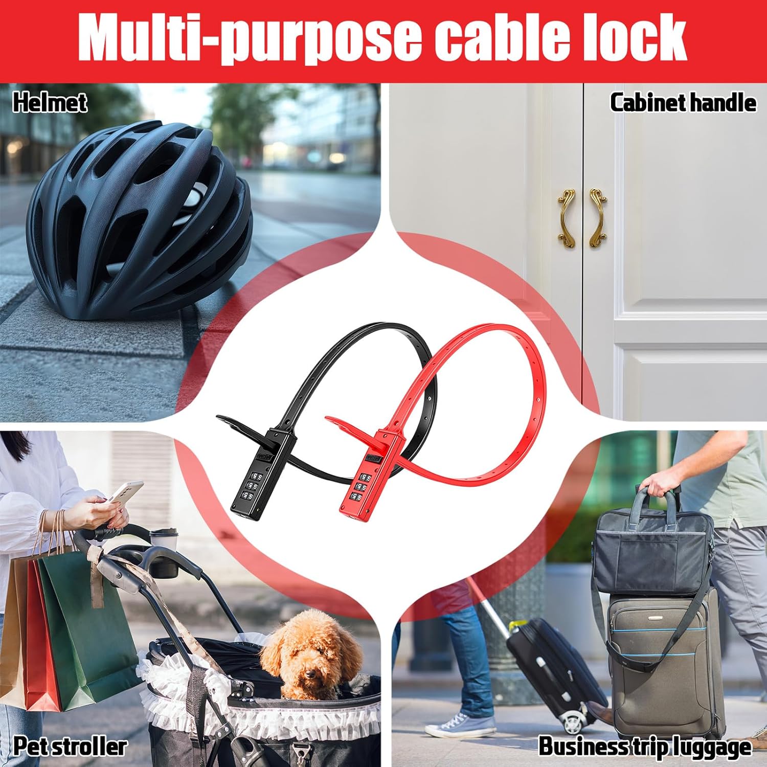 Novabright 10 Pack Zip Tie Lock 3-Digit Adjustable Cable Lock with Stainless Steel Core for Bike, Helmets, Stroller, French Door, Skis