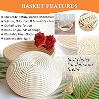 Vista 2 de Banneton Bread Proofing Basket Set - 9 Inch round sourdough proofing basket with Silicone Bread Sling, Dough Scrapers, Bread lame, Dough Whisk and a