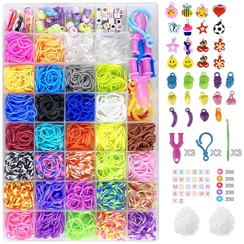 Gomas Para Hacer Pulseras Jsdoin 2700+ 40 Rejilla Gomas Elásticas Plásticas kit 30 Colores para Niños de Anillos y Collares de Bricolaje goma de telar con clips, cuentas y otros accesorios