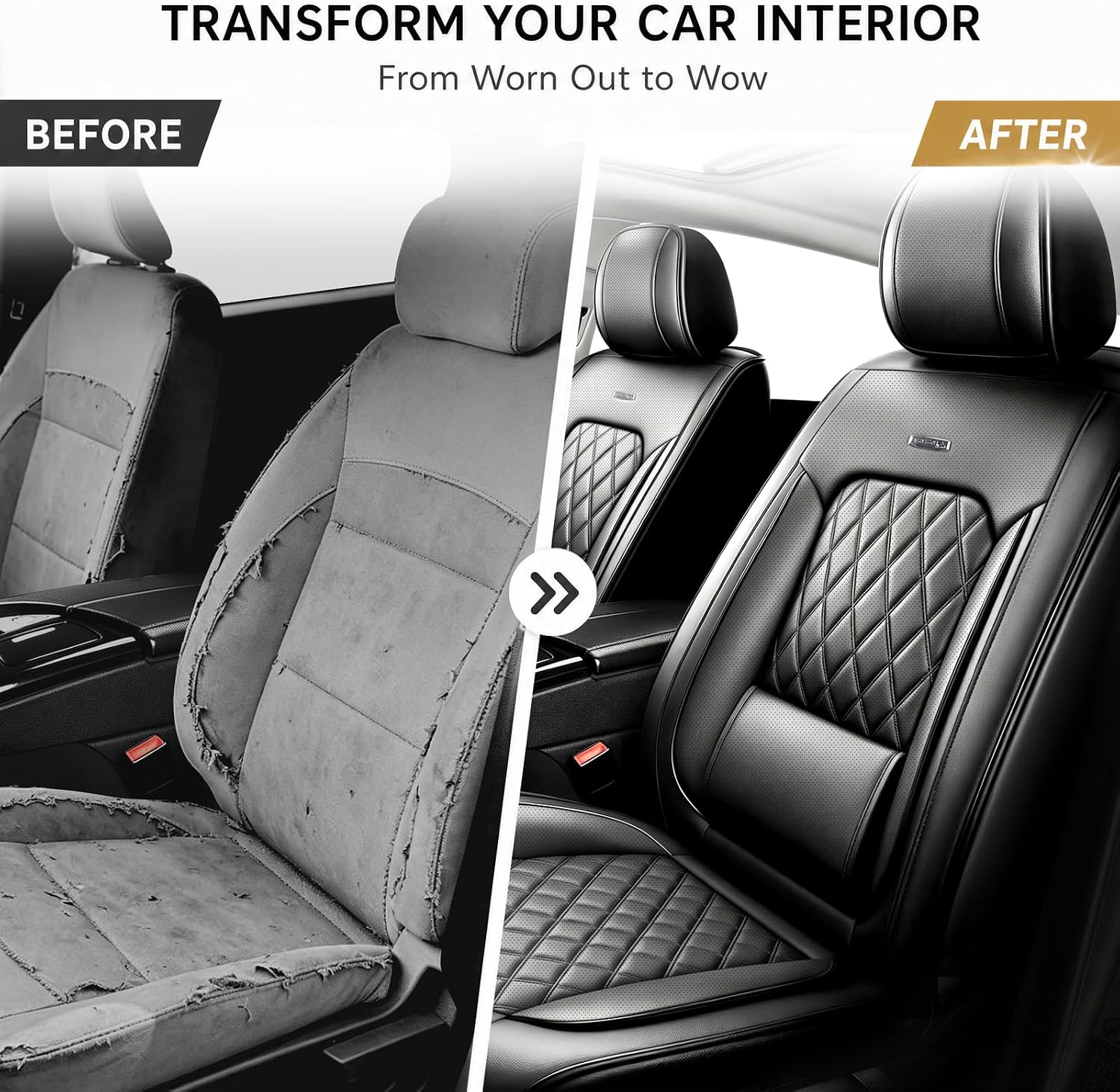 Car Seat Covers Compatible with VW Volkswagen Atlas 2018-2026 - Full Set 5 Seats Luxury Leather All-Weather Seat Cushions & Protectors, Waterproof & Breathable, Airbag Compatible (Black)