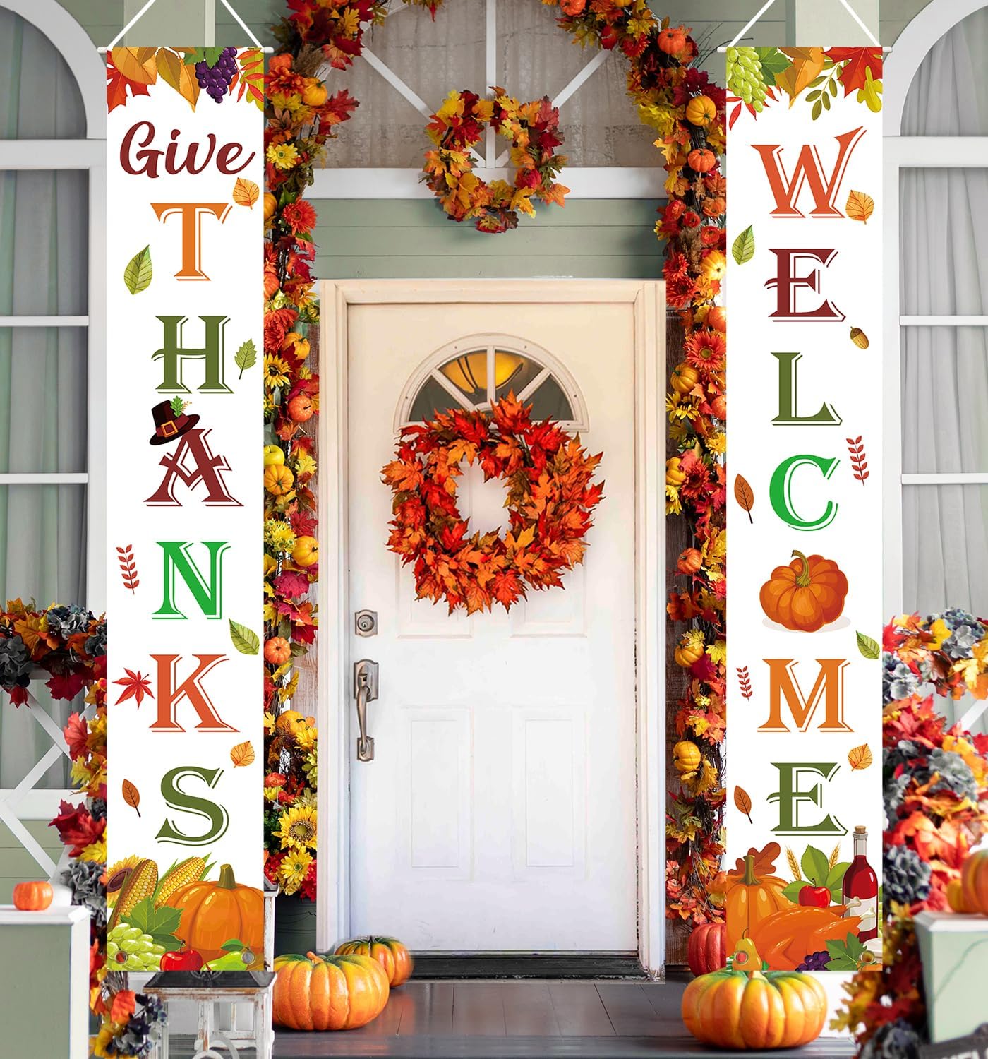 Labrostar Thanksgiving Decorations For Home GIVE THANKS Banner Porch Door Sign For Fall Decor Autumn Indoor Outdoor Wall Fall Decorations For Home
