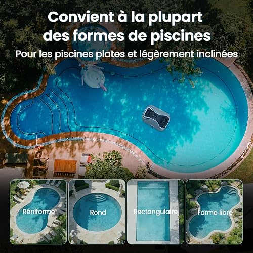 Robot Piscine sans Fil, Robot aspirateur Piscine sans Fil, 200Min d’Autonomie, Retour Automatique, Filtration Ultra-Fine, Navigation Intelligente, Compact et Portable pour Piscines Hors Sol 232 m² - 8