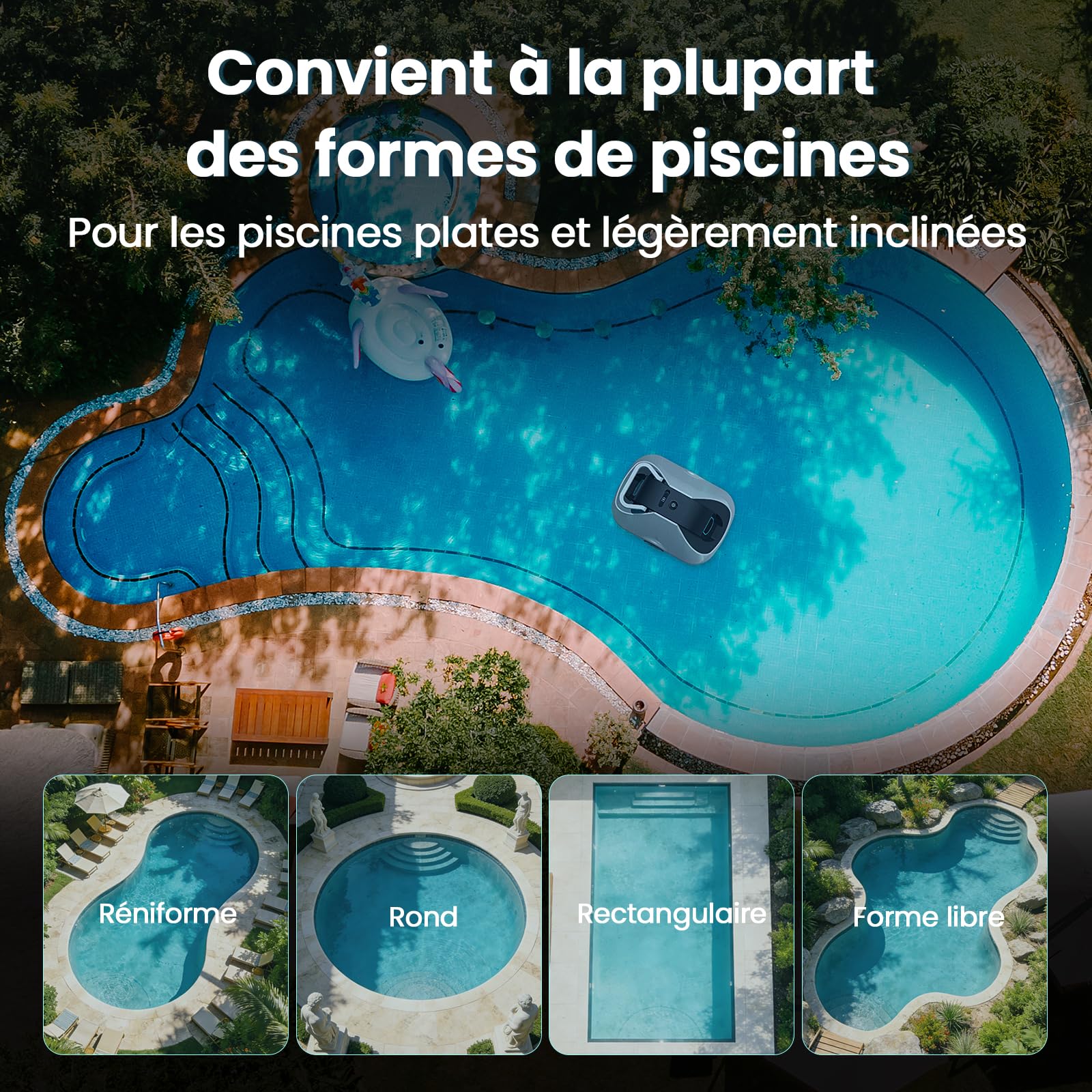 Batería para robot de piscina, robot aspirador inalámbrico, tiempo de funcionamiento de 200 minutos, navegación inteligente, función de aparcamiento automático y filtrado ultrafino, compacto y