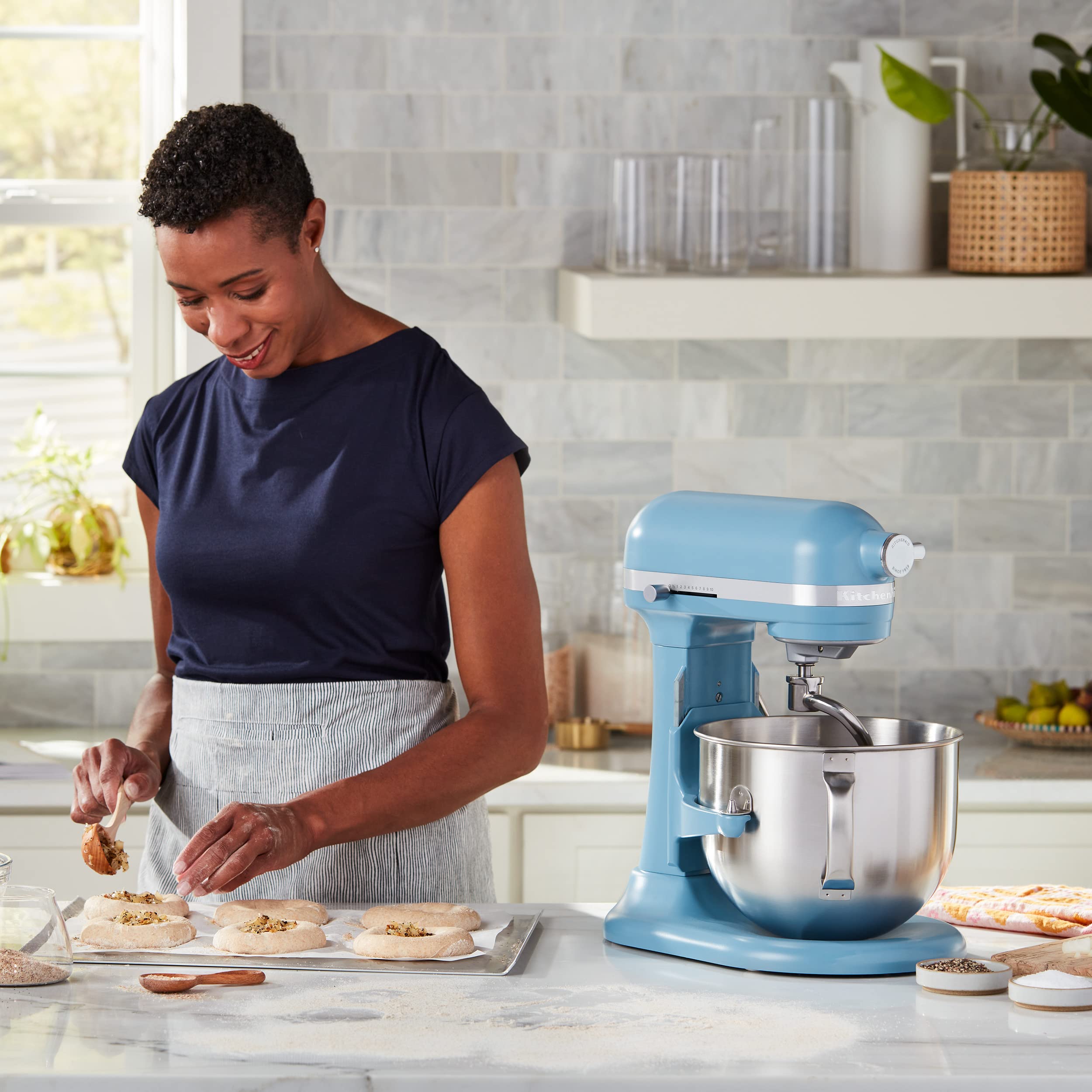 KitchenAid NEW 7 Quart Bowl Lift Stand Mixer with Double Flex Edge Beater KSM70SK, Blue Velvet