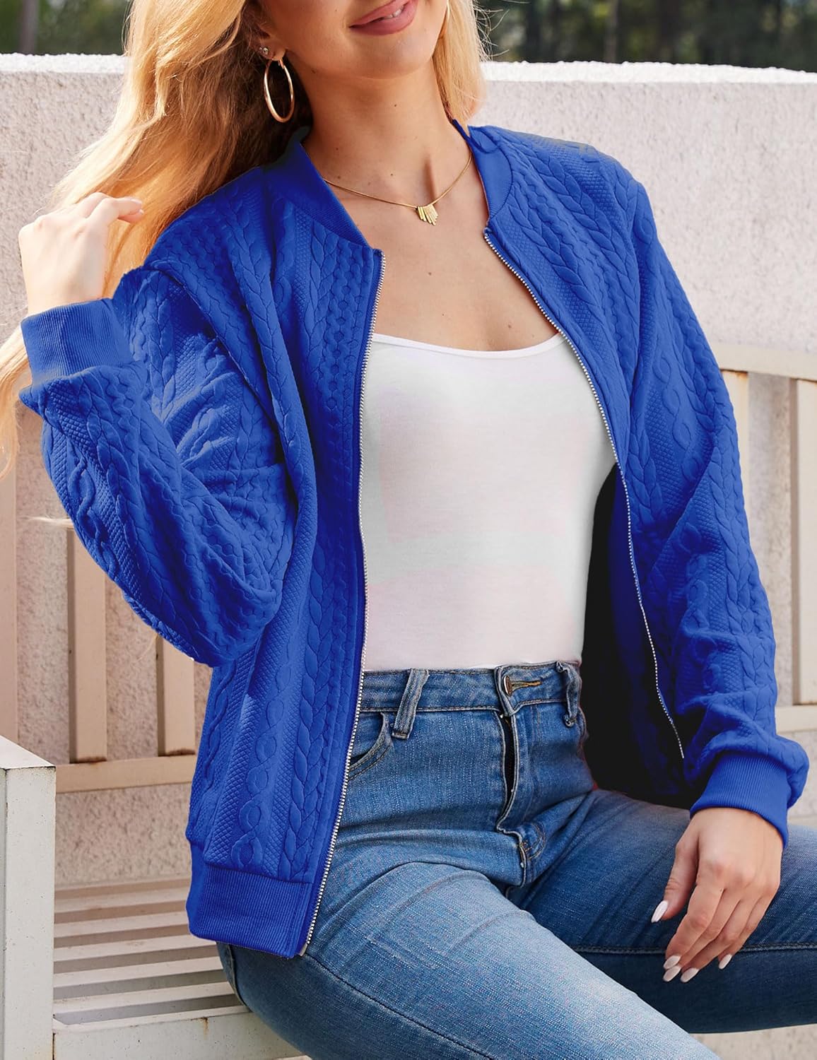 Zip Up Sweatshirts for Women Casual Outfits Cardigan Outerwear Trendy Winter Jackets Coat Blue 2X-L-2 - Image 7