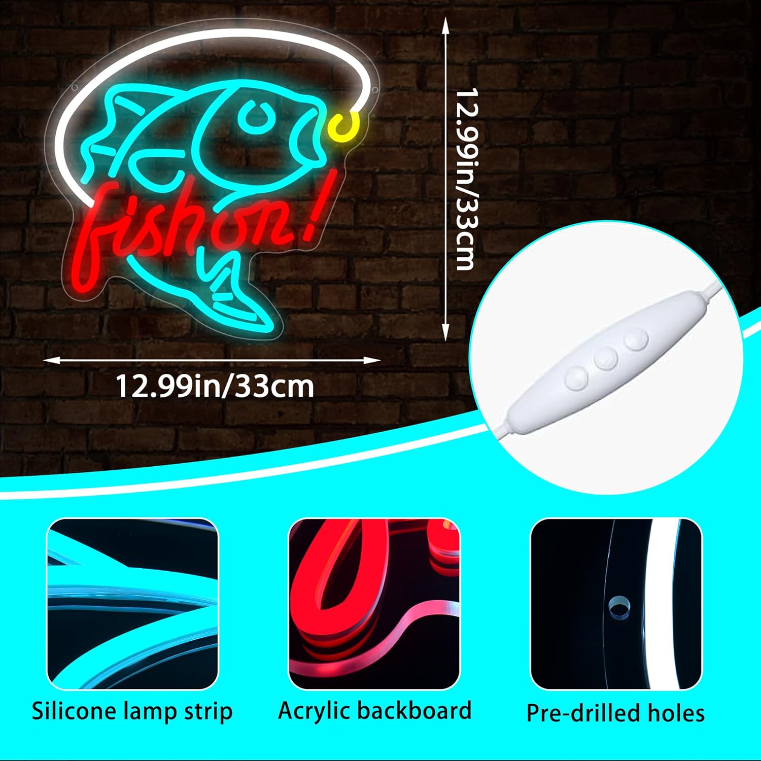 Fishing Neon Sign for Wall Decor Fishing Neon Light for Man Cave Dimmable LED Light Up Sign for Bedroom Living Room Club Party Birthday Gifts Wall Art Size 12.9 * 12.9(WZCP051) - Image 3