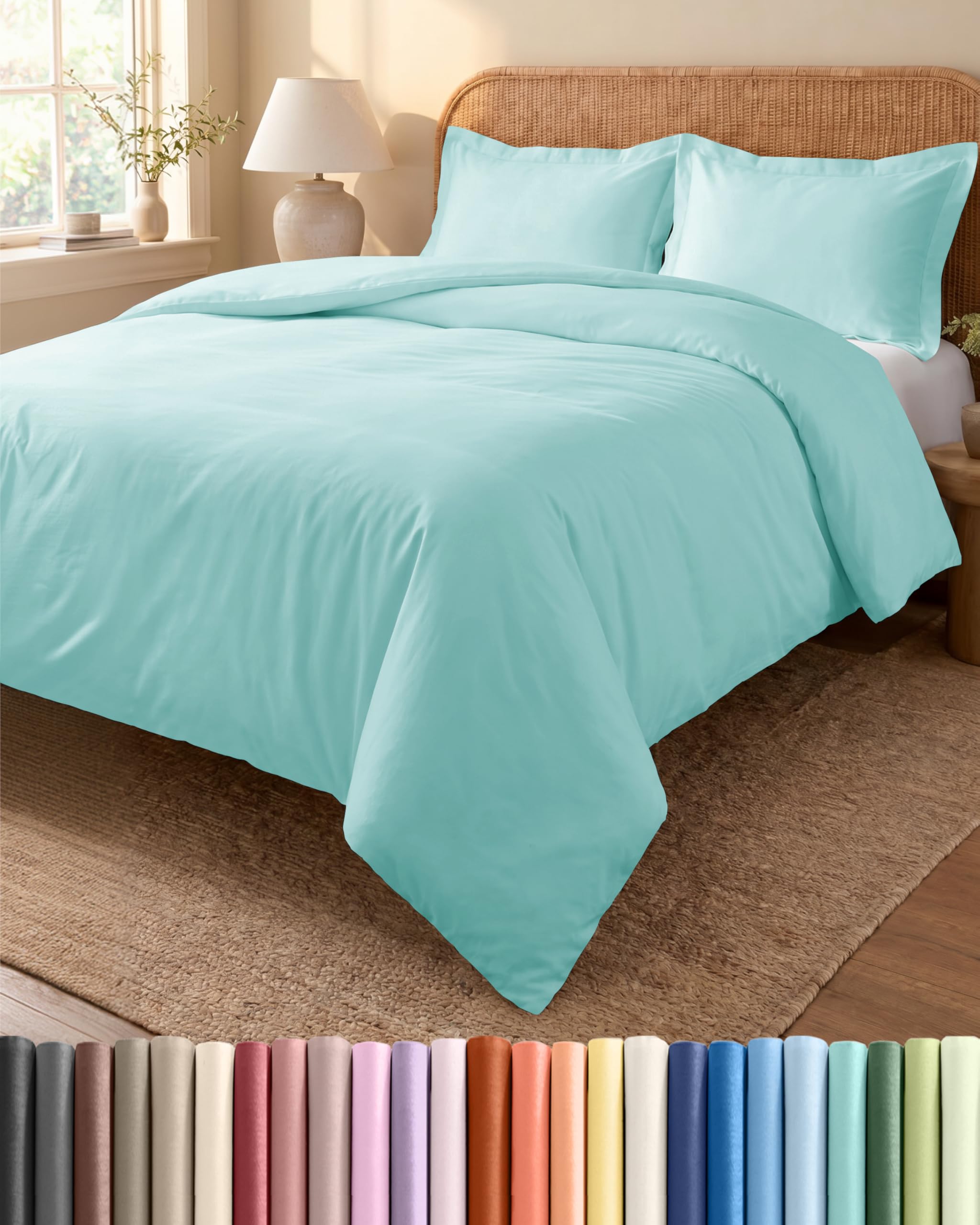 Copripiumino Matrimoniale 230x220 cm Azzurro Spa 3 Pezzi - Copripiumino 230x220 cm e 2 Federe 65x65 cm - Microfibra Spazzolata - Senza Grinze, Morbida e Traspirante - OEKO-TEX Standard 100 Certificato