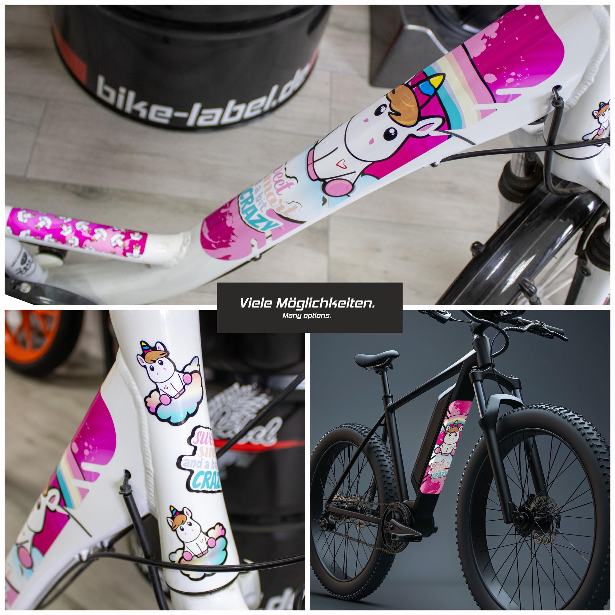 BIKE-label X400136VA Lot d'autocollants pour vélo électrique Motif licorne Rose Taille XL