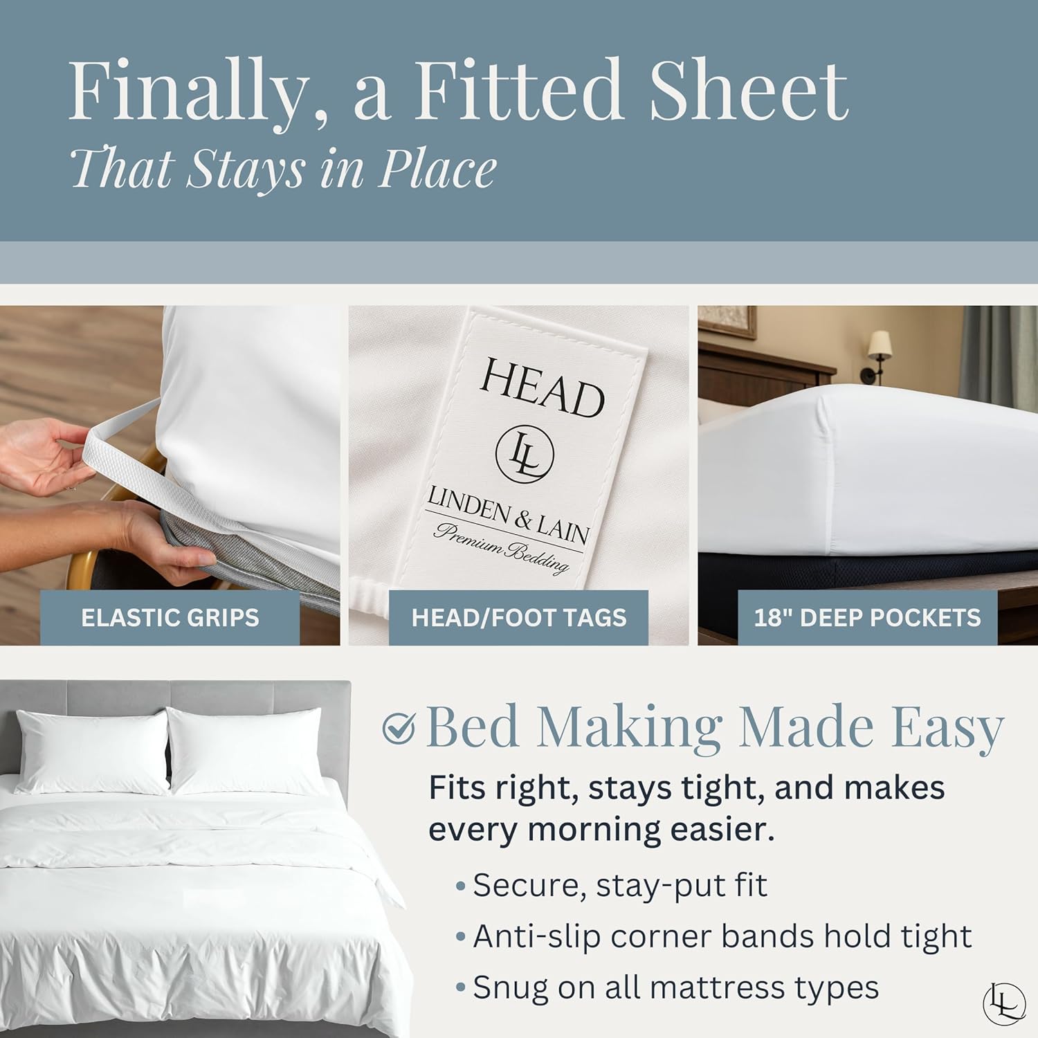 Linden & Lain Luxury Queen Size Bed Sheet Set | Organic Ultra Soft Bed Sheets | Viscose Derived from Bamboo | Microfiber | 18" Deep Pocket with Upgraded Elastic | Best Cooling Technology | White - Image 4