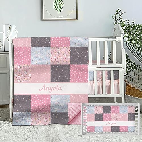 Juego de ropa de cama personalizada para bebé, edredón de cuna con nombre personalizado, ropa de cama de luna y arco iris, juego de 2 piezas con