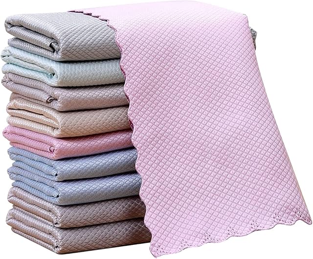 Cleaning Cloth,10 PCS Fish Scale Nanoscale Cloth Microfibre Cloths Kitchen Towels Reusable Lint Free Absorbent Polishing Wipes for Mirrors, Car Glass, Dishes, Screens, Window (30 x 40cm,Random Color)