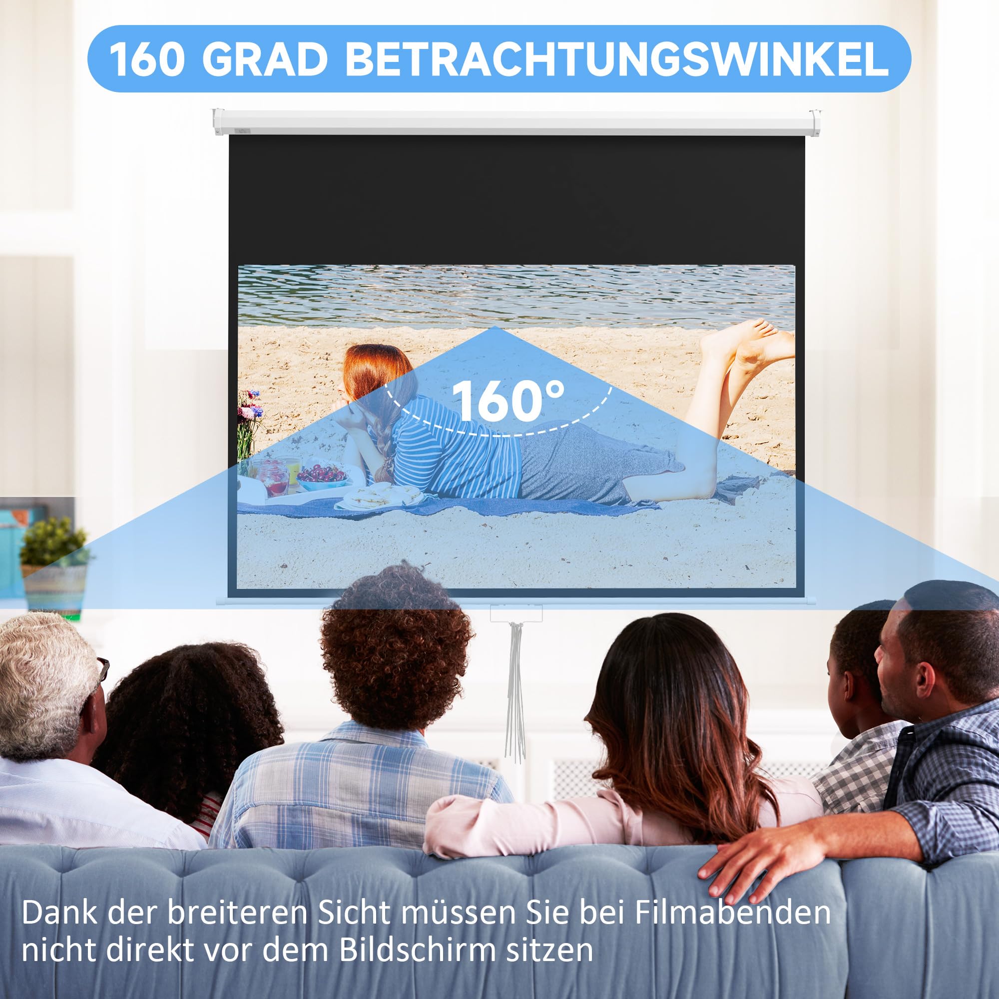 HOMCOM Beamer Leinwand 187 x 150 cm 80 Zoll 16:9 HD 4K Rollo-Leinwand | Projektionsleinwand, für Heimkino, für Büro-Präsentationen