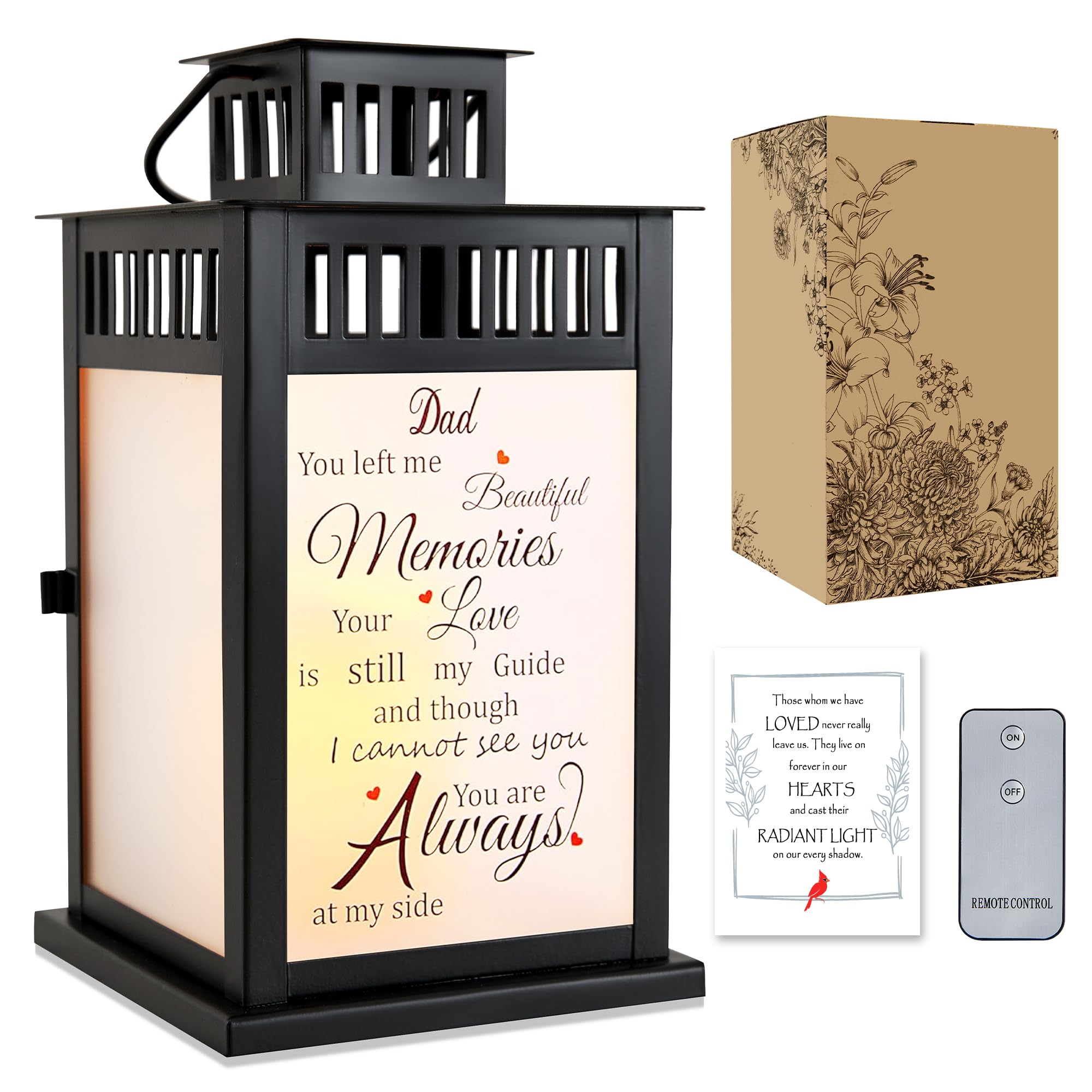 Photo 1 of Sympathy Gift Memorial Lantern with Flickering LED Candle and Remote Control Memorial Gift for Loss of Loved One Dad Black