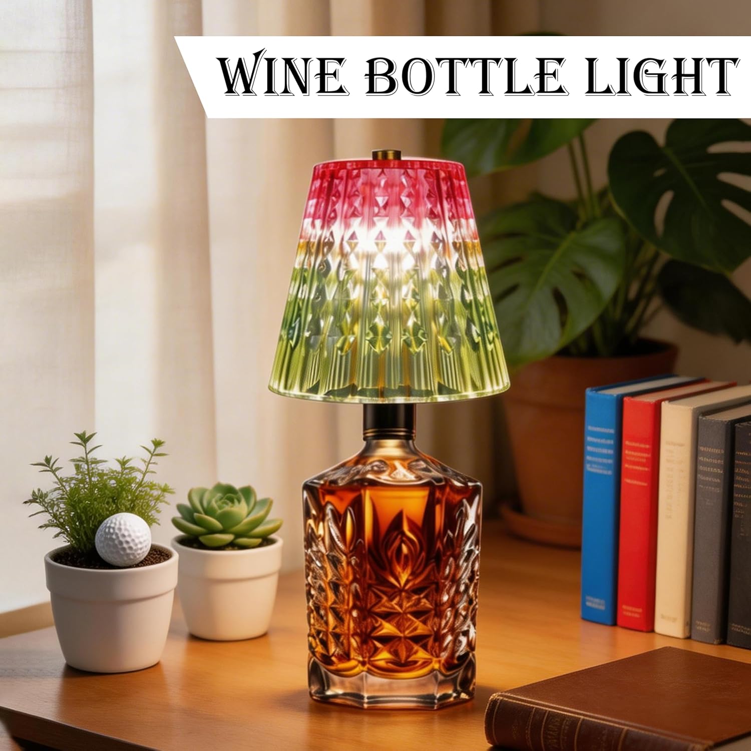 2 Pack Crystal Clear Bottle Lights, Rechargeable LED Wine Lamps, Acrylic Lampshade, 3 Colors, Bottle Lamps