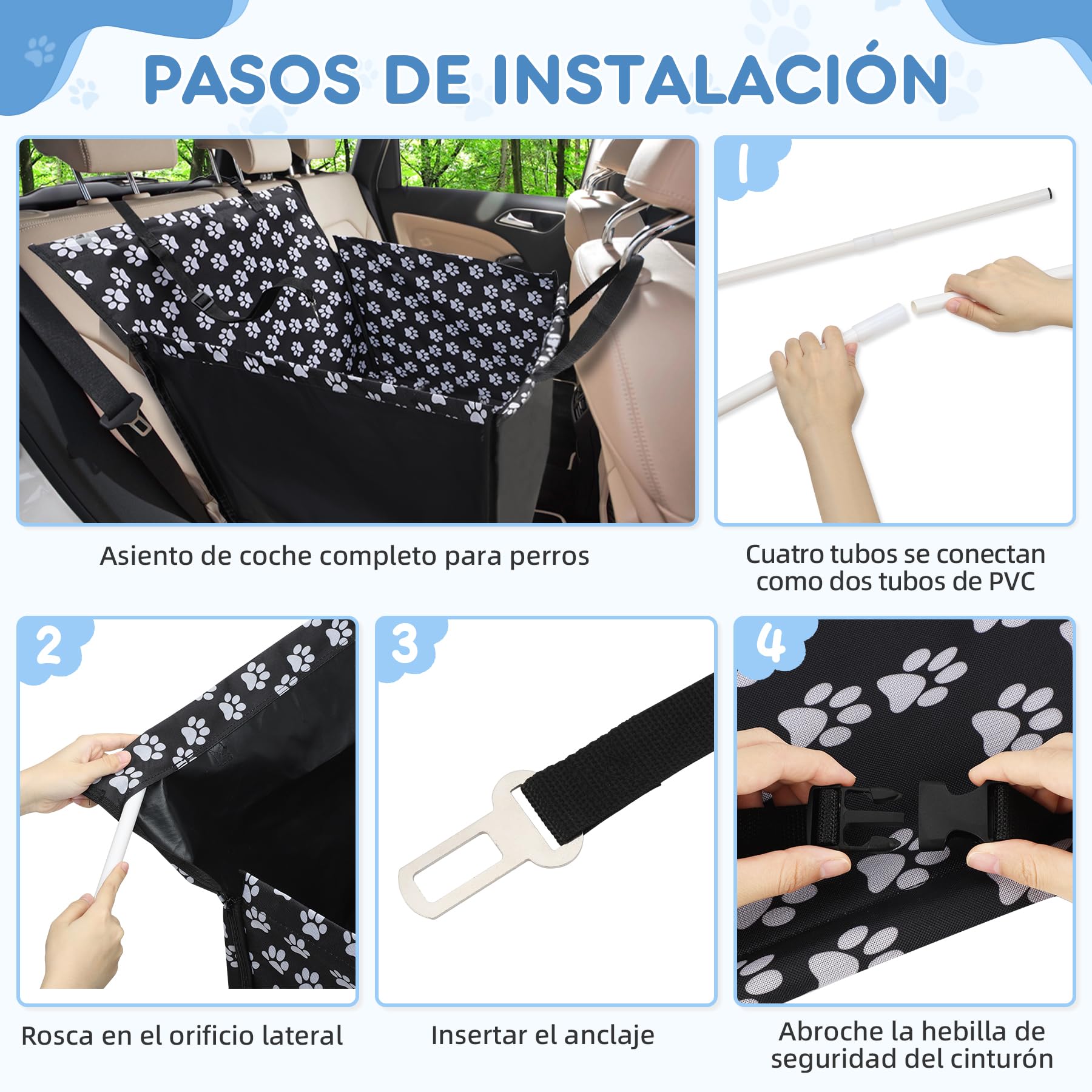 Asiento Coche Perro 68x57x33 cm Impermeable – Transportin Perro Cochee con Cinturón, Cama Perroo Coche, Asiento Perro Cochee Homologado, Funda Auto Mascotas