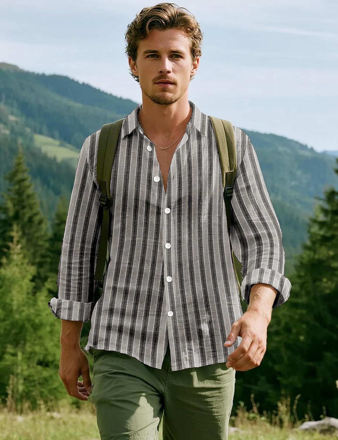 Lzzidou Men's Striped Button Down Shirt Cotton Blend Long Sleeve Collared Dress Shirts for Business Work Office Casual Date - Image 8