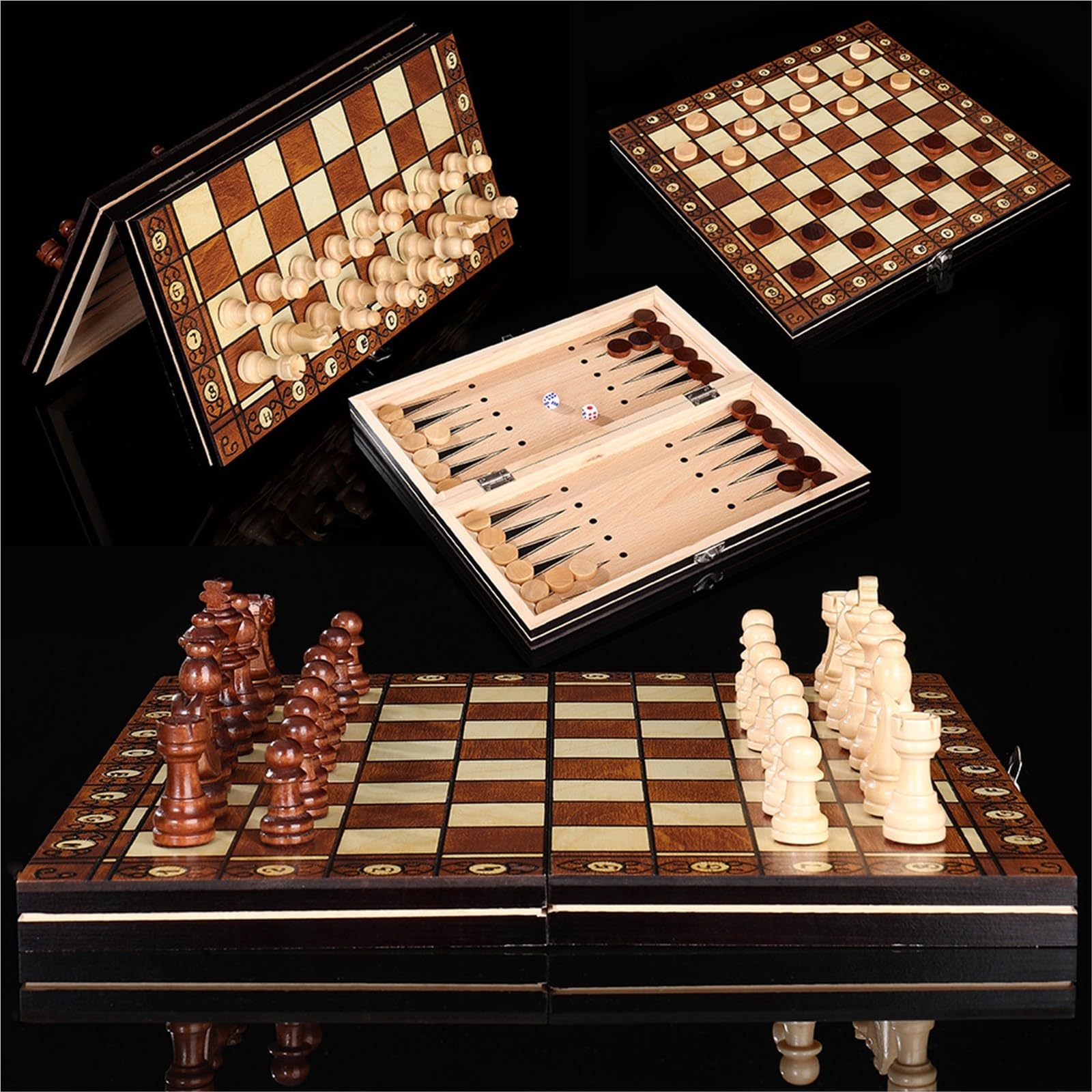 echiquier Jeu d'échecs magnétique en Bois 3 en 1, Comprenant pièces, Plateau et Rangement for pièces, for Adultes et Enfants. echecs Jeu(24cm)