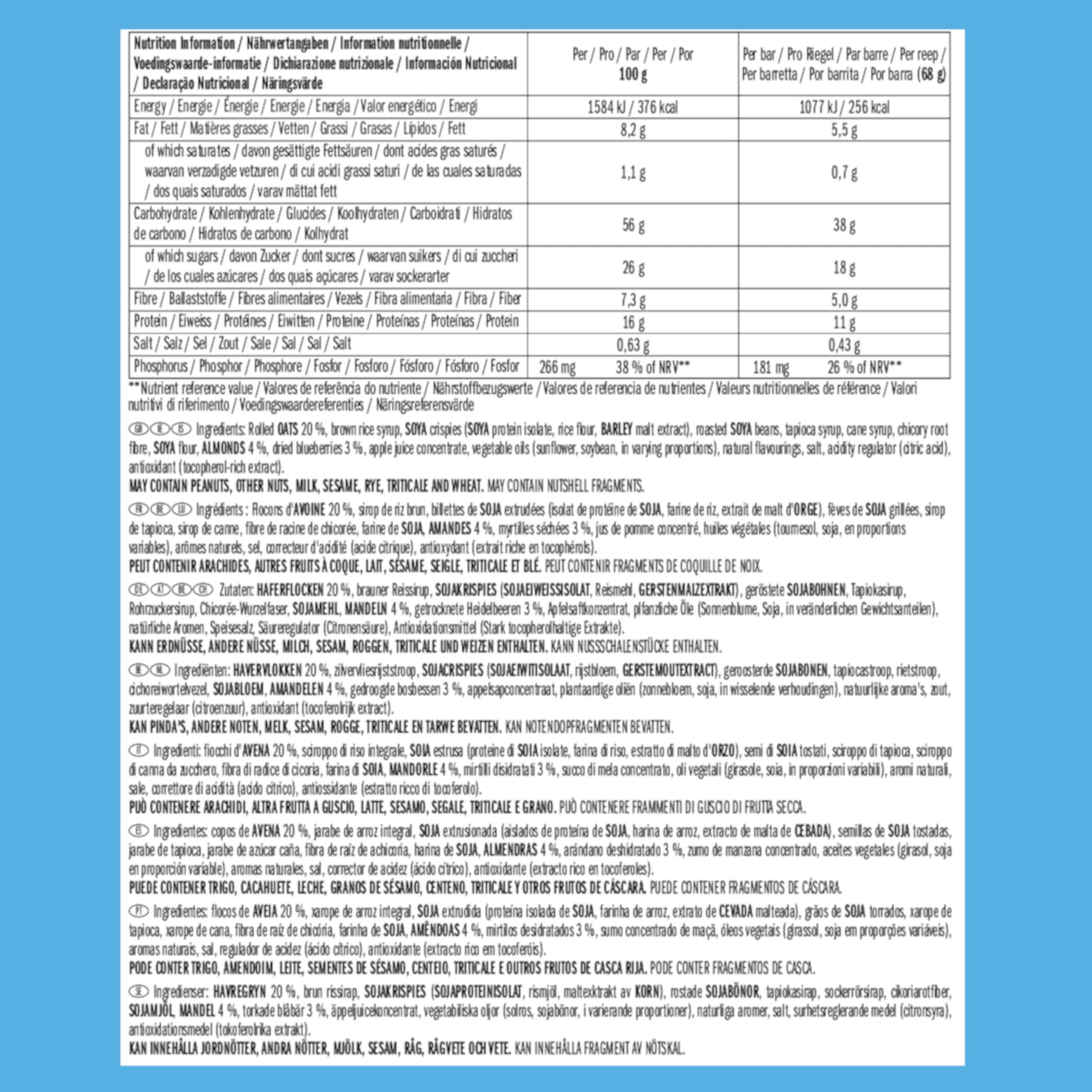 CLIF BAR Blueberry Almond Crisp Pflanzlicher Energieriegel, 12 x 68 g