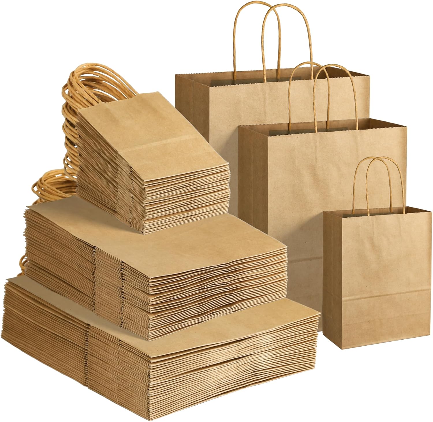 GITMIWS 120 Pack Brown Kraft Paper Bags with Handles, Brown Craft Paper Gift Bags Assorted Sizes, Retail Gift Bag Bulk for Small Business, Shopping, Merchandise, Party Favors