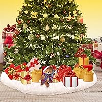 Vista 5 de Konsait - Falda de árbol de Navidad de felpa, redonda de color blanco como la nieve, alfombra base para decoraciones navideñas del hogar, 59