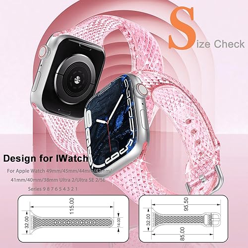 Miniatura 4 de Miimall Correa de reloj compatible con Apple Watch de 1.496 pulgadas, 1.575 pulgadas, 1.614 pulgadas, patrón de diamante, TPU translucidez  Correa