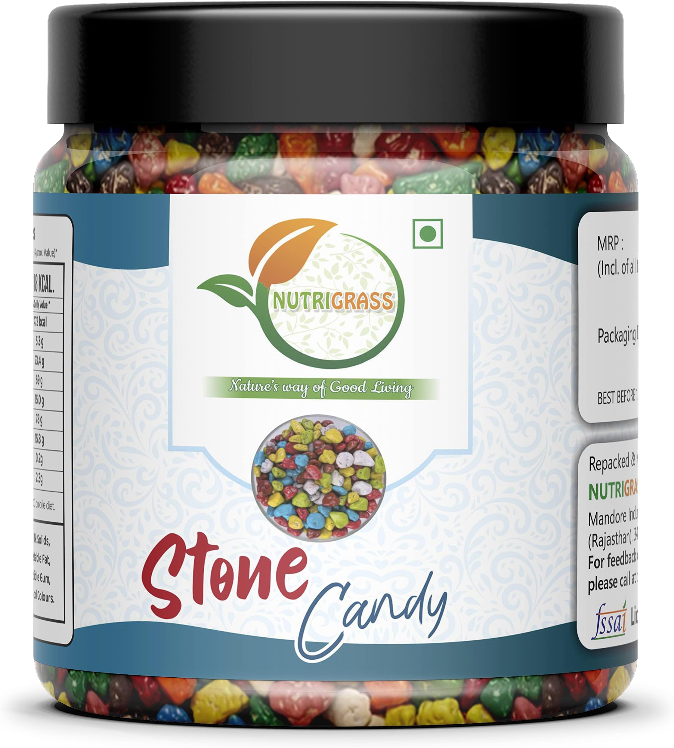 NUTRIGRASS Rock Candy - Stone Candy | Milk Stone Chocolate | Rock Shape Chocolate (Choco Rocks) Jar Pack - 400 Gram