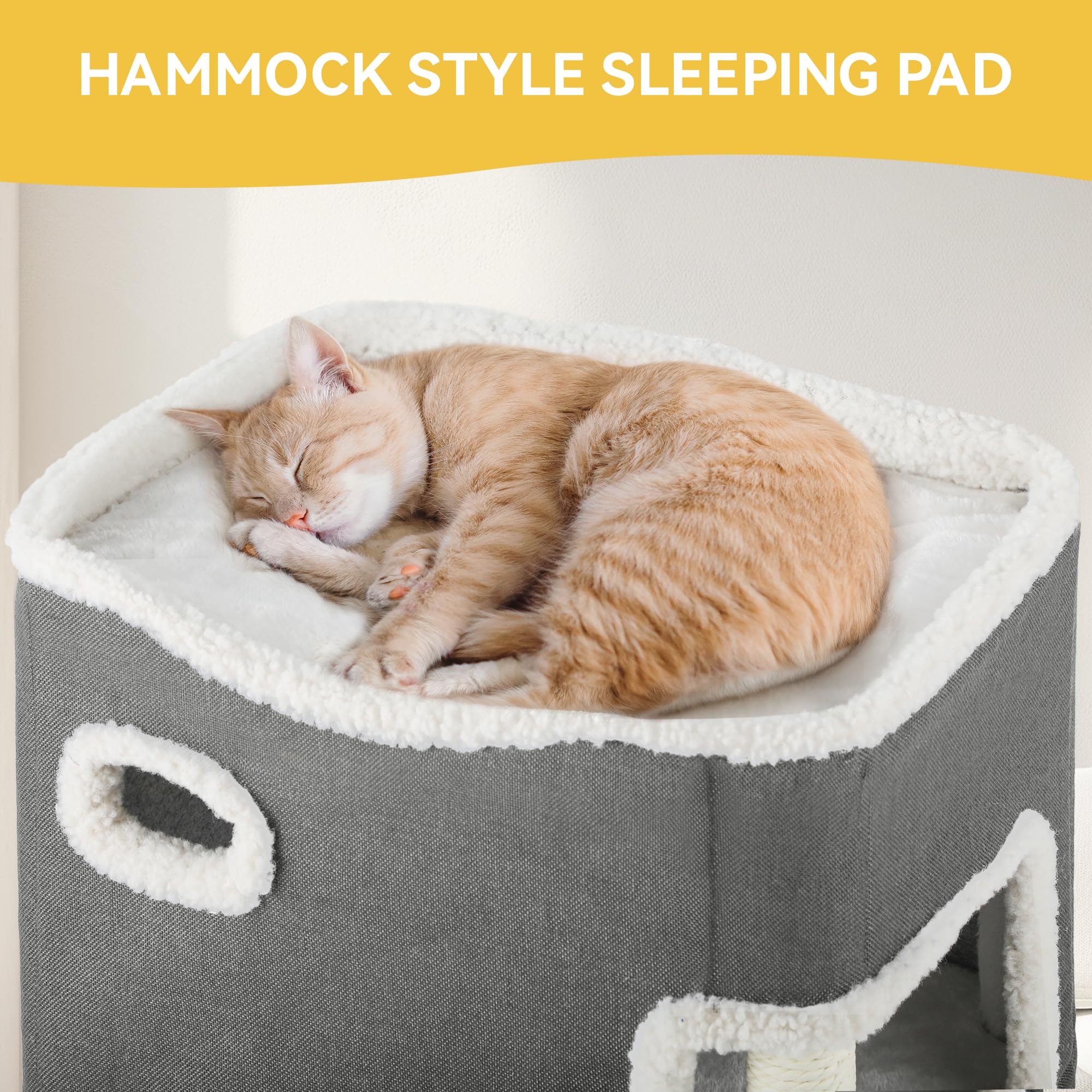 YITAHOME Kattengrot, kattenbedden voor binnenkatten, multifunctioneel kattenhuis met kattenkrabpaal en bal, kattenbed, basic kattenboom, schattige kattentoren, kattenmeubels, kattenverblijf