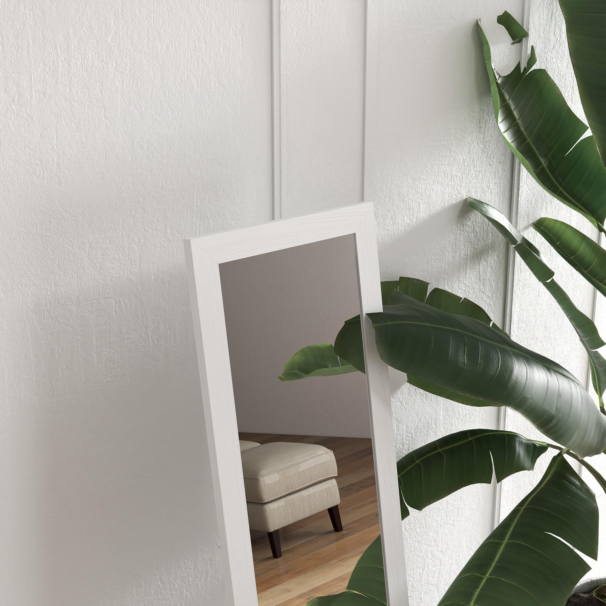 HOMCOM Specchio da Terra con Cornice in MDF con Piedini e Ganci, Specchio Moderno per Utilizzo a Parete, 37x40x155 cm, Bianco e Trasparente