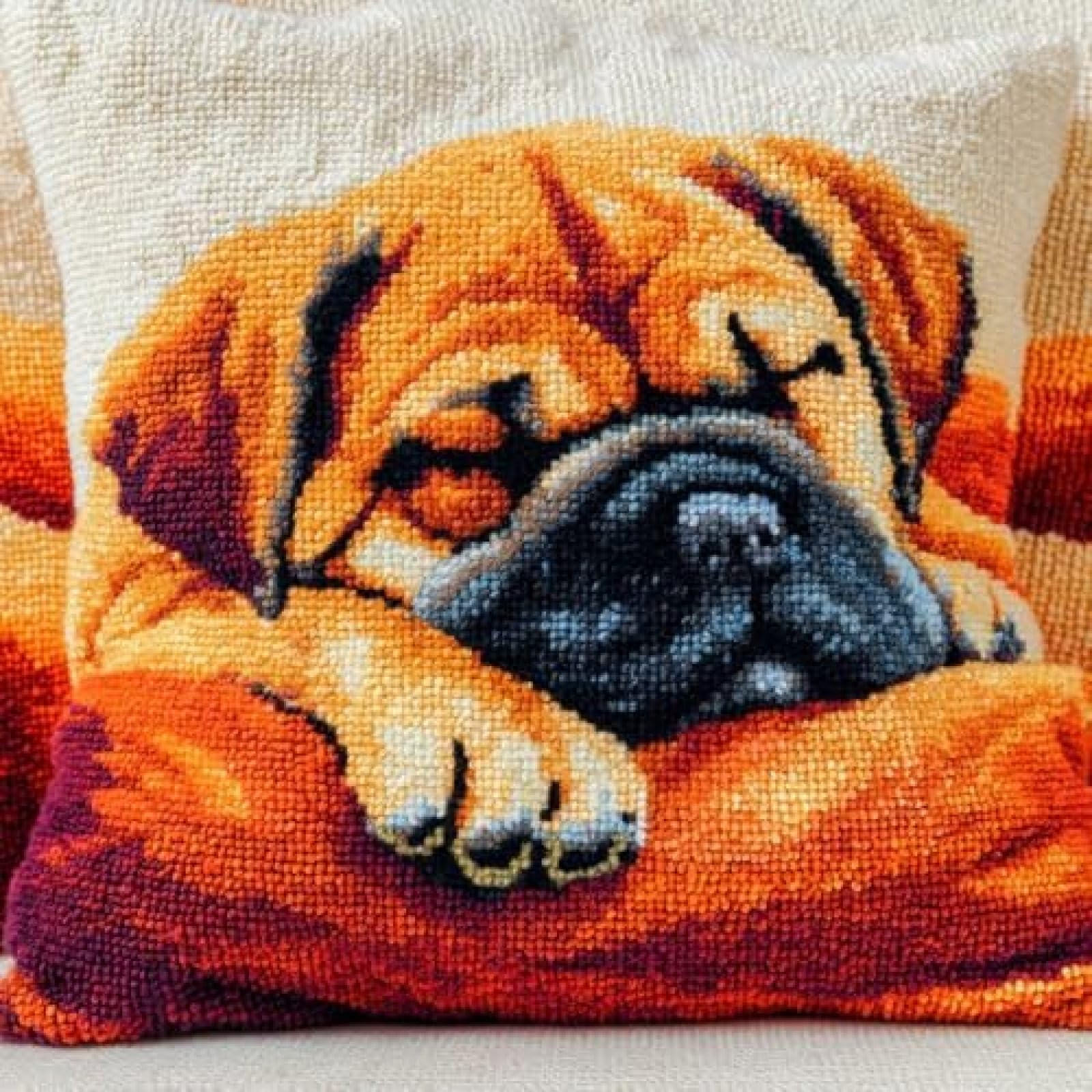 kitphoenix Bullmastiff Dog Sleeping On Sofa Cushion Cover Latch Hook Kit,DIY Craft Gift for Women and Beginners with Pre-Printed Canvas,Yarn and Hook