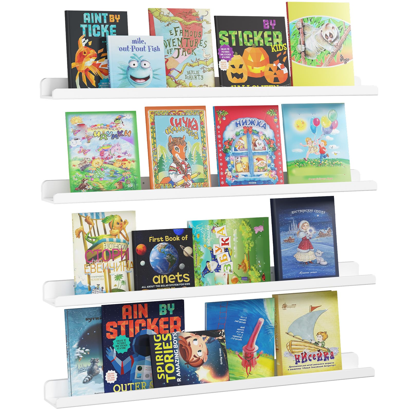 Lifewit Plastic Floating Nursery Book Shelves for Wall Set of 4, 36 inch White Long Kids Bookshelf, Kids Room Bedroom Study Storage Display Organizer Decor