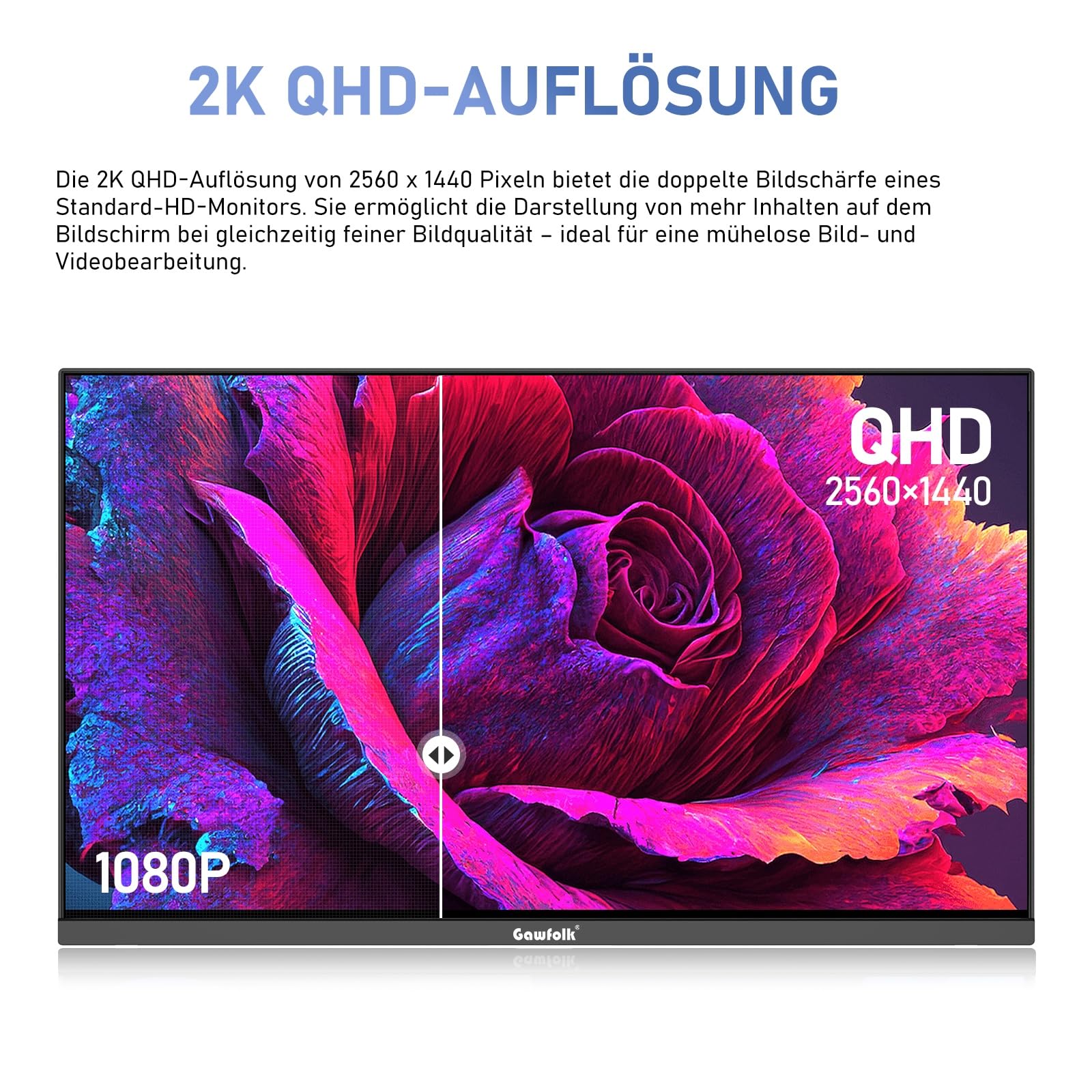 Gawfolk Monitor de 27 pulgadas QHD 75 Hz, pantalla de PC con altavoz | 2K 2560x1440P IPS - Pantalla de ordenador HDMI DP VESA 75 × 75 mm, para oficina en casa y multimedia