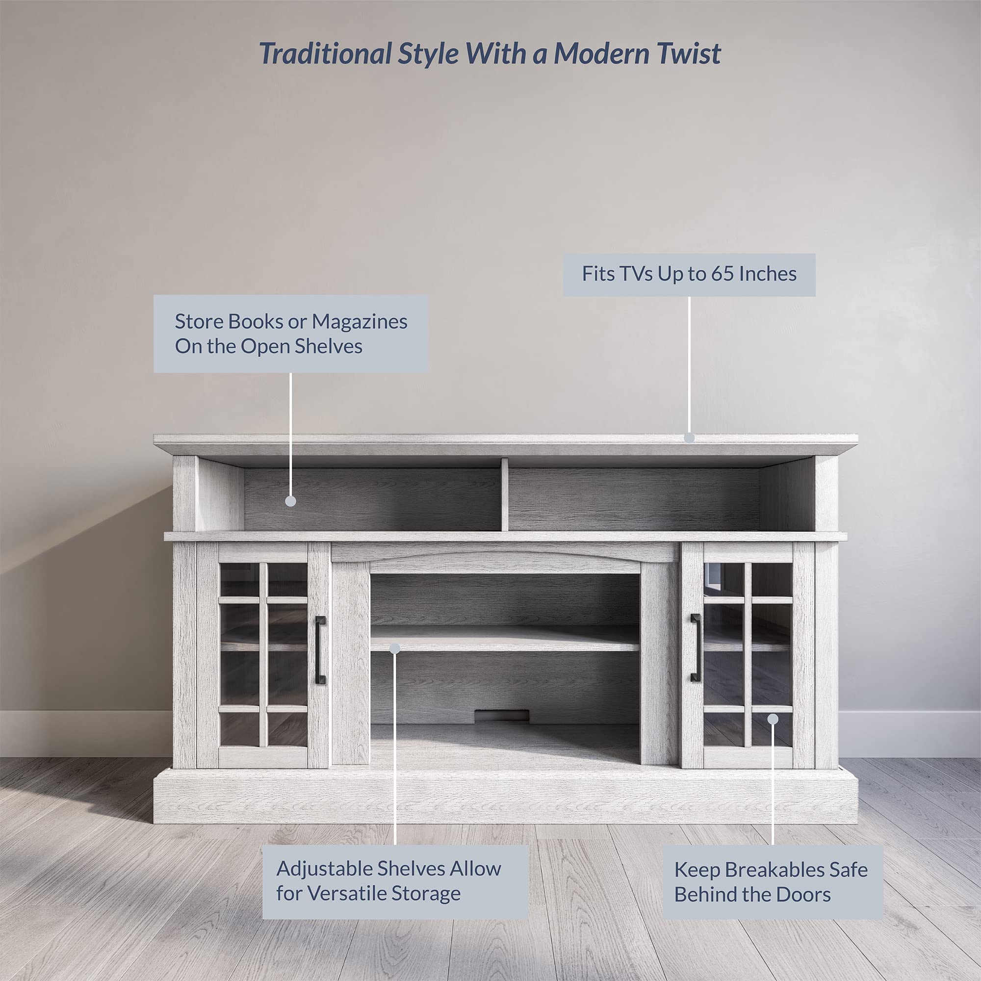 BELLEZE Camino Elettrico TV Stand Astorga – Rustico 58'', Mobile TV Con Riscaldatore A Infrarossi, Espresso - 2