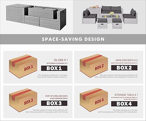 Miniatura 9 de Tangkula Patiojoy - Juego de 8 muebles de mimbre para patio, ahorro de espacio, juego de conversación de ratán PE con caja de almacenamiento y