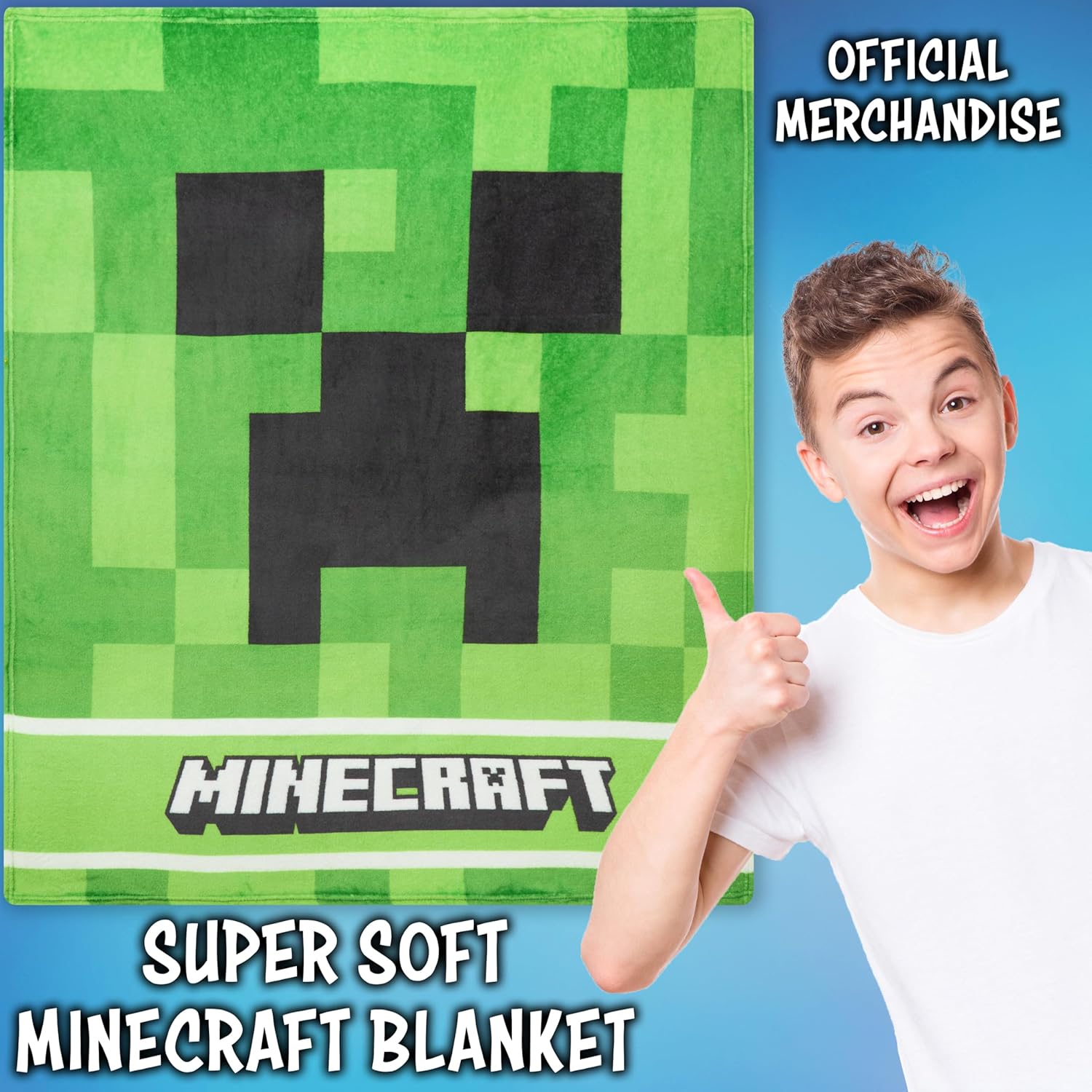 Minecraft Creeper Fleece Blanket for Kids Teens 46.5" x 39.4" Green Soft Plush Throw for Bed Sofa Couch Gamer Room Decor Gifts for Kids - Image 3