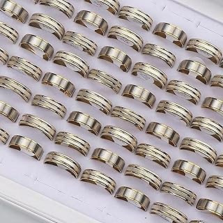 Lote de 50 Anillos de Acero Inoxidable de Seis Estilos, joyería de Estilo Mixto.