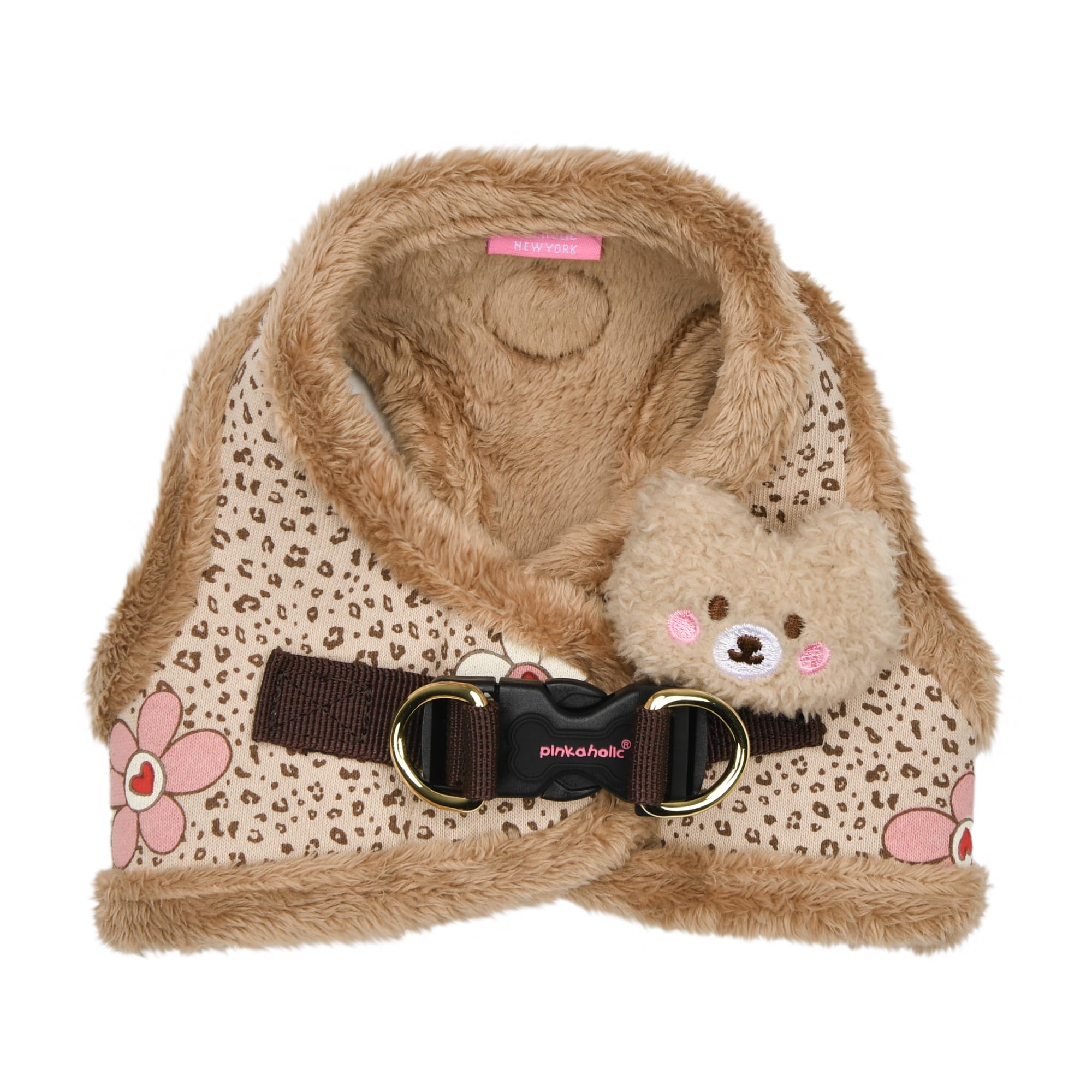 Pinkaholic New York Alisa Vest Dog Harness Step-in Warm Winter Leopard Pattern for Small Dog, Light Brown, Small