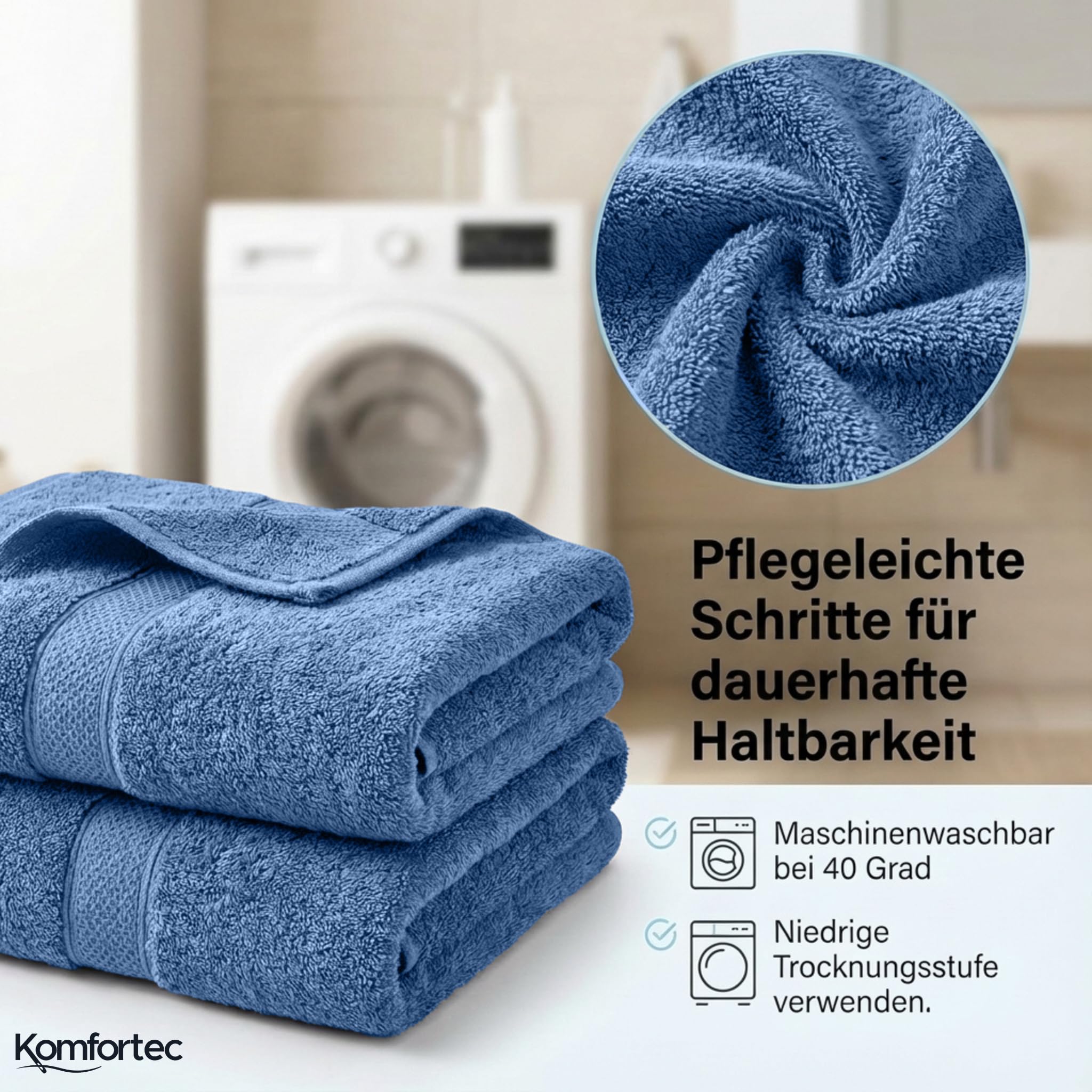 Komfortec Set di 6 asciugamani in 100% cotone, 2 asciugamani da bagno 70 x 140 cm e 4 asciugamani da 50 x 100 cm, in spugna, morbido, azzurro