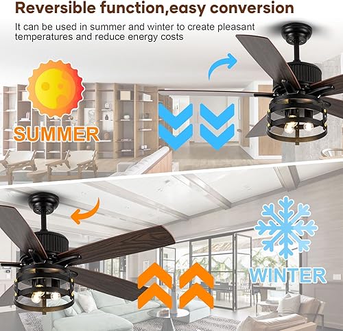 Miniatura 5 de Ventiladores de techo rústicos de granja con luces y control remoto, ventilador de techo para exteriores para patios con luz, ventilador de techo de
