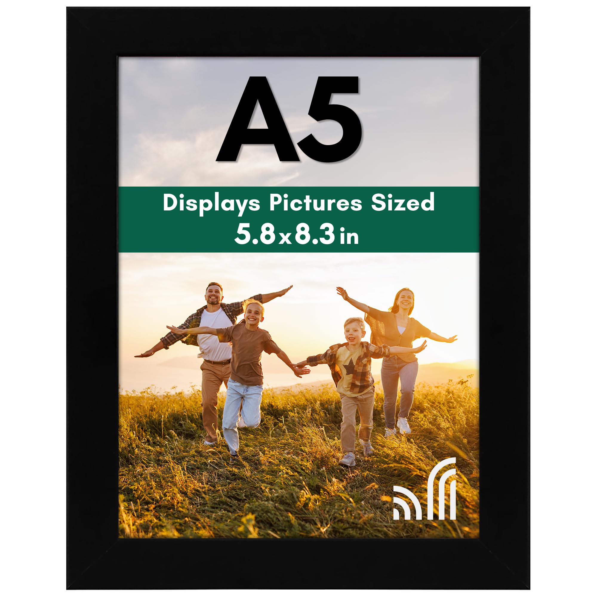 Americanflat A5 Picture Frame with Shatter-Resistant Glass - 5.8x8.3 Frame with Engineered Wood - Signature Collection - A5 Frames for Tabletop and Wall Display - Black