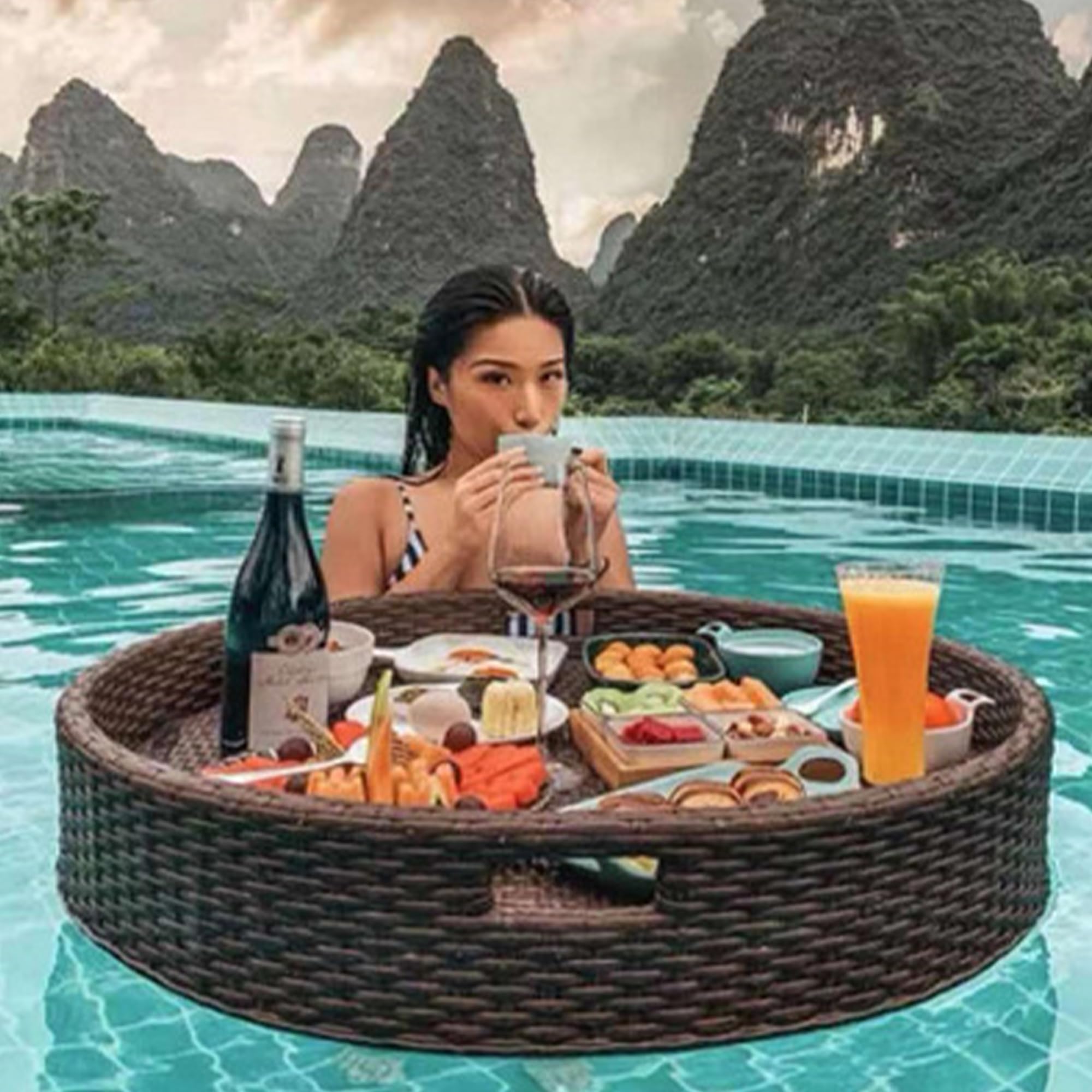 Prettiee Floating Tray for Serving Drin & Food Perfect for Pool Hot Tub & Beach Entertainment Slish & Functal Serving Solut (Estilo3)