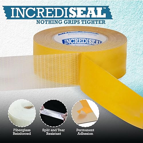 Vista 2 de IncrediSeal Cinta de montaje de filamento reforzado de fibra de vidrio bidireccional de doble cara de 3 pulgadas, 36 yardas, 9.0 mil, industrial