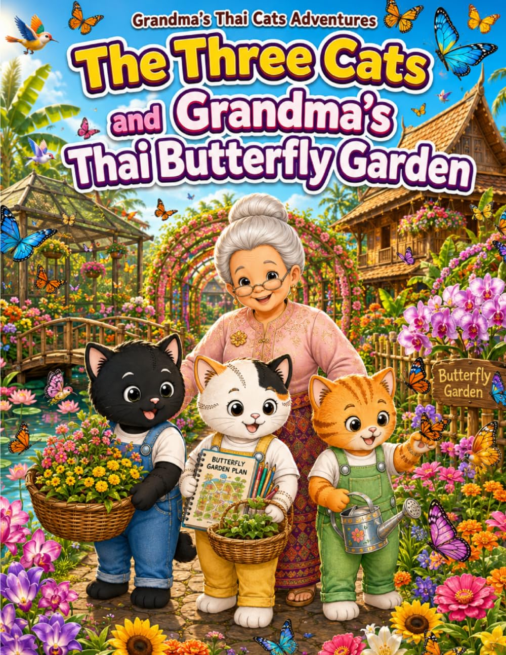 Grandma's Thai Cats Adventures: Book 17: The Three Cats and Grandma's Thai Butterfly Garden