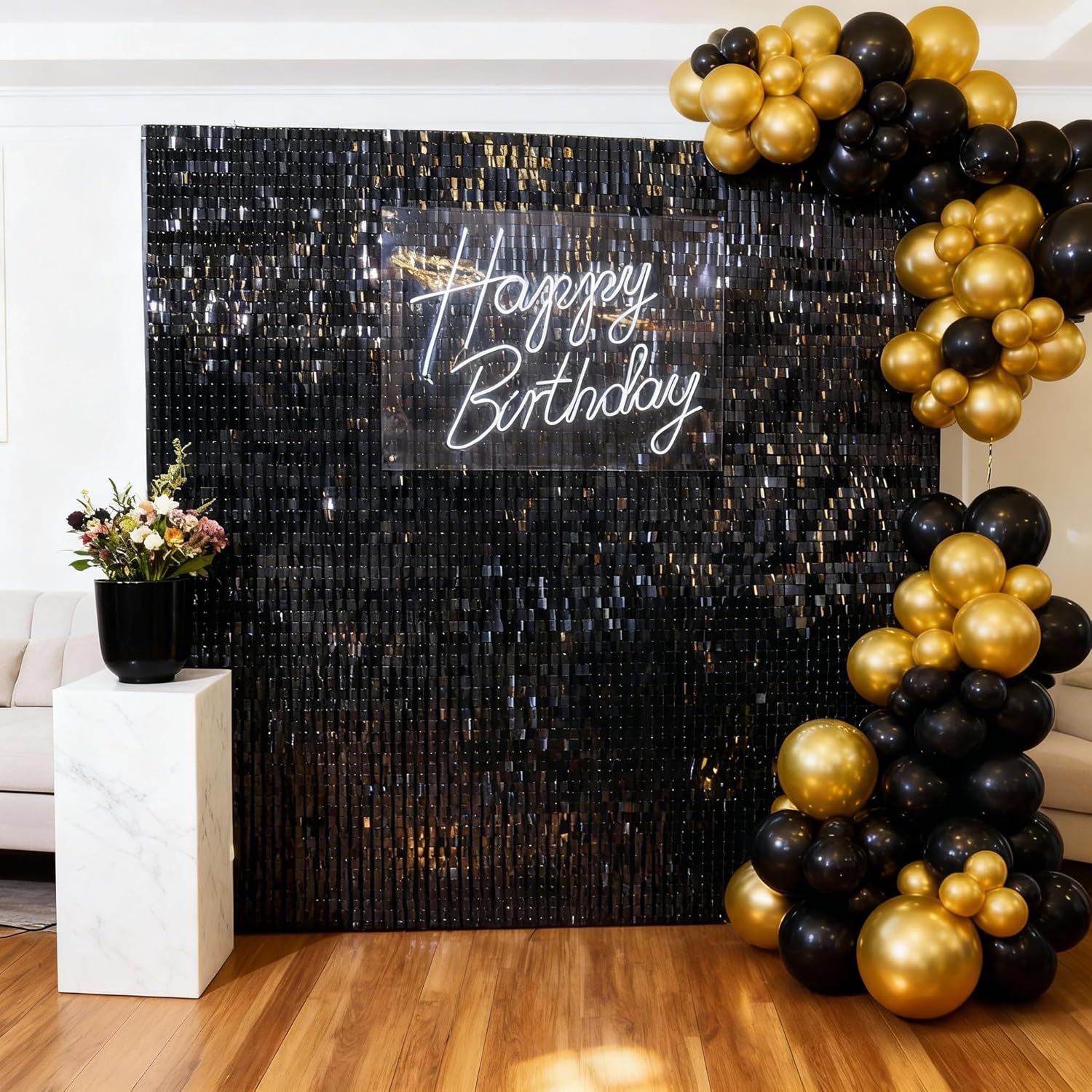 Black Shimmer Wall Backdrop 24 Panels Cover 4 x 6 Ft, Photo Backdrops for Wedding,Graduation,Anniversary,Birthday,Party Decoration