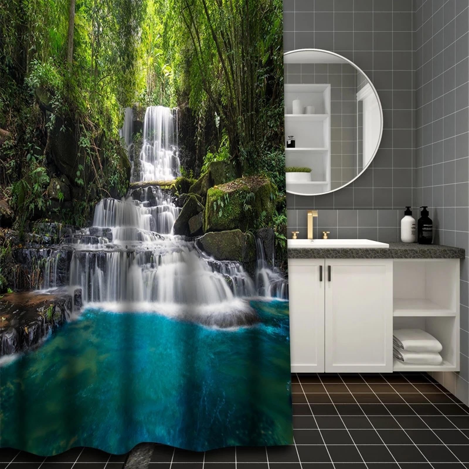 Rideau de douche imperméable cascade 120x150cm avec 12 crochets pour salle de bain