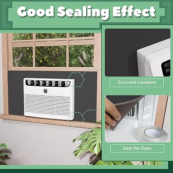 Window Air Conditioner Side Panels, Full Surround Window AC Insulated Foam Panel for Window AC Units, Window Air Conditioner Seal Kit, Window AC Side Panels for Summer and Winter, Black