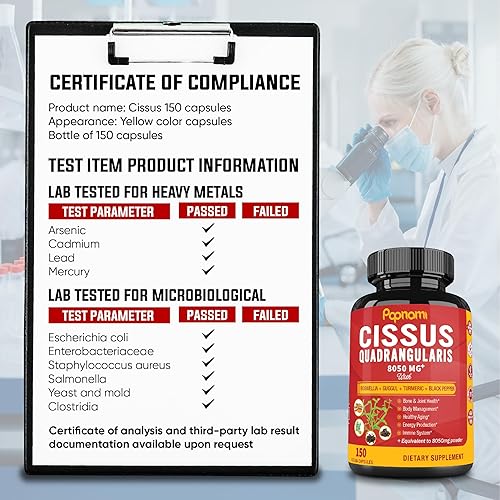 Miniatura 7 de Cápsulas orgánicas Super Cissus Quadrangularis de 8050 mg con boswellia, guggul, cúrcuma, extracto de pimienta negra, suministro de 5 meses  hueso