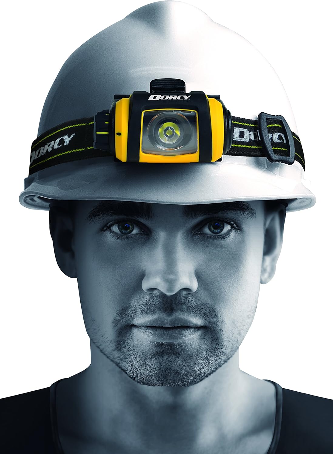User wearing Dorcy Pro Series Headlight on a hard hat