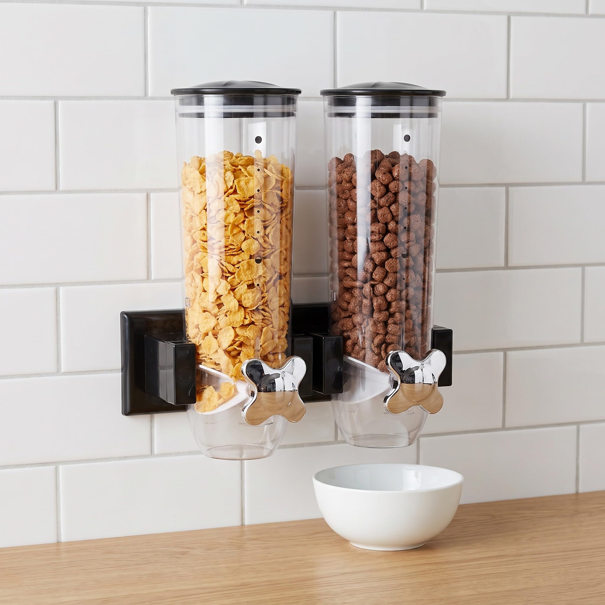 Zerodeko Dispensador de Cereales de Pared - Dispensador Doble de 108 oz con 2 Vasos - Contenedor de Almacenamiento de Cereales, Granos de café y Avena para la Cocina (Plateado)