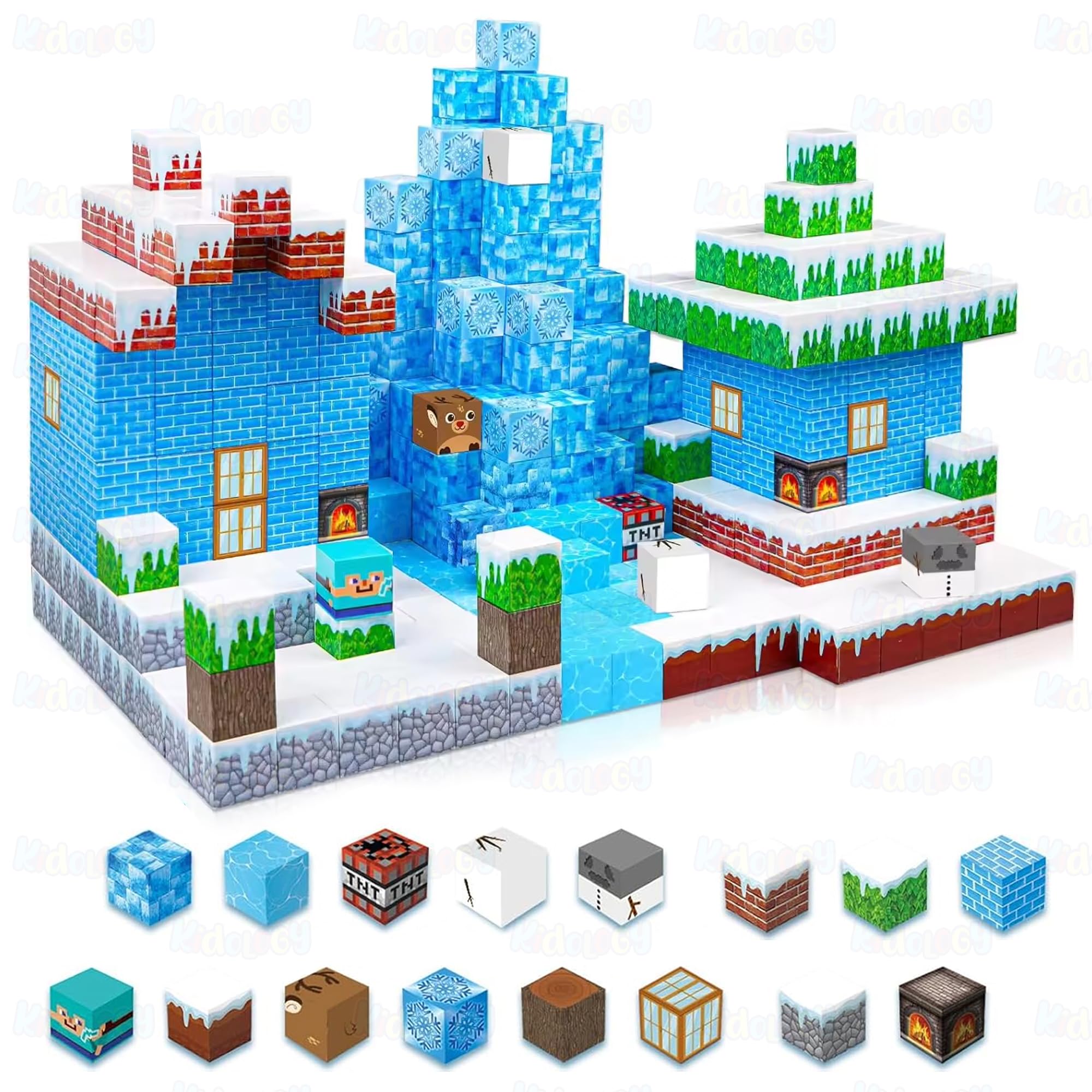 Kidology 100PCS Magnetic Blocks Set for Kids | Ice Theme Magnetic Building Tiles with Magic Portal Design | STEM Learning Construction Toy for Toddlers Ages 3+ | Creative Sensory Magnet Blocks-image-34